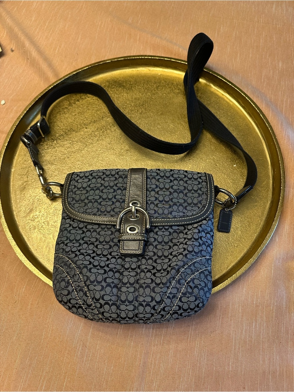 Coach Signature SOHO logo Canvas Crossbody Bag navy blue vintage
